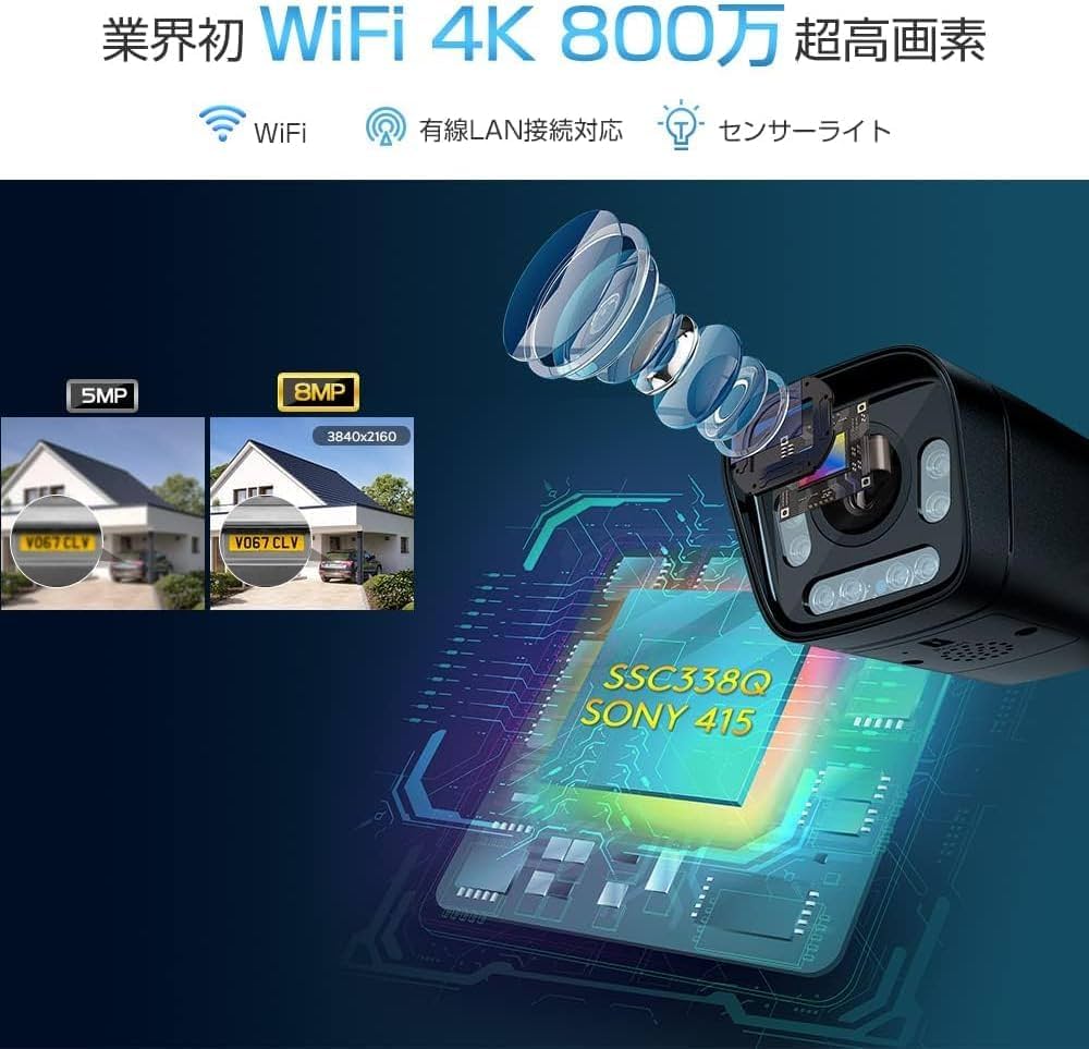 Amazon.co.jp: 【 800万画素・車体識別】Ctronics 防犯カメラ 屋外 4K